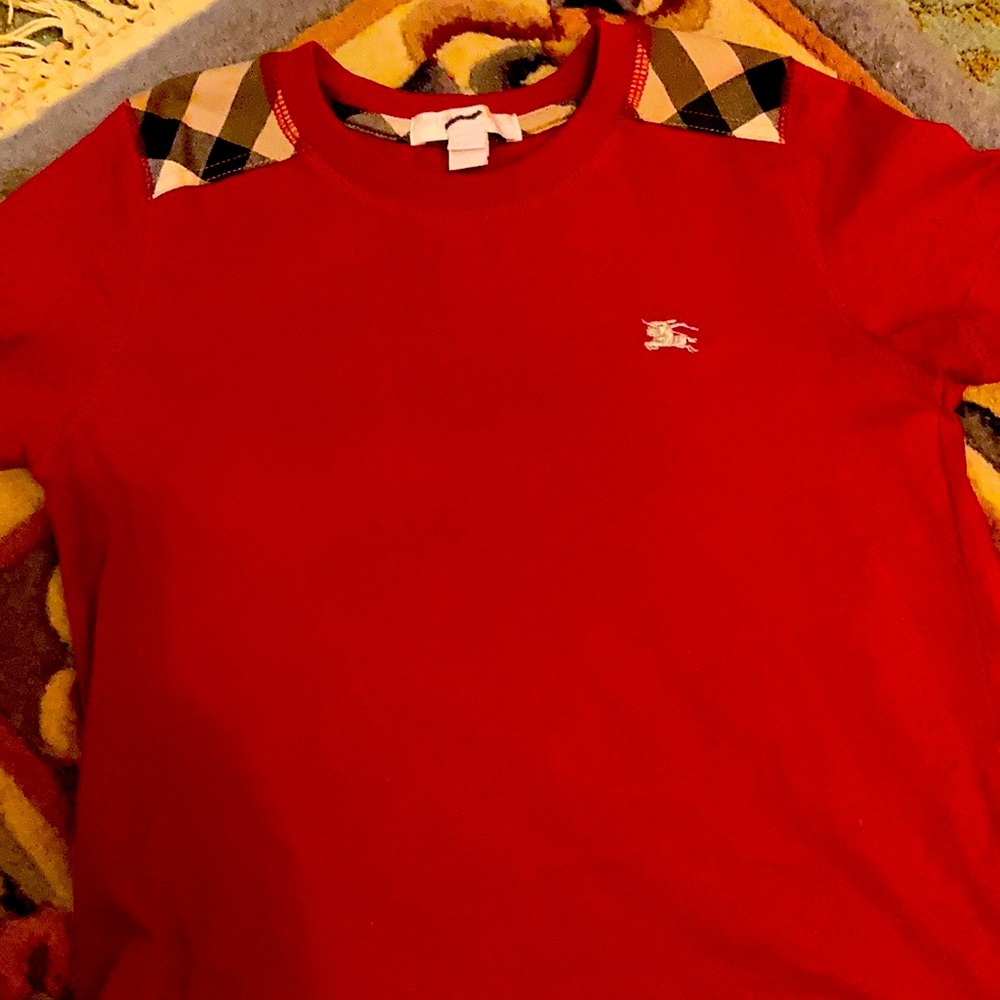 Burberry red shirt plaid trim